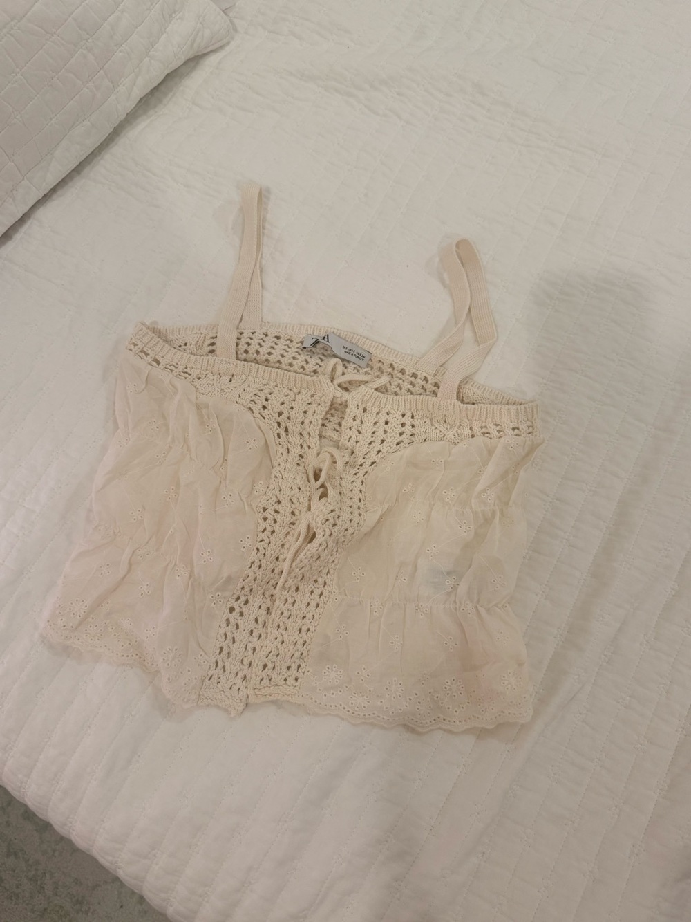 Zara Cream Crochet Eyelet Tie-Front Camisole - Picture 1 of 2